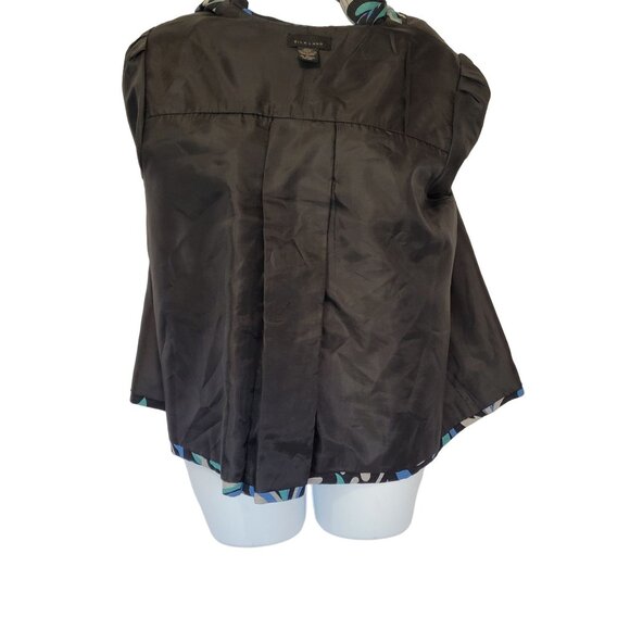 Silk Land Womens Jacket XL Silk Floral Pattern Big Button Lined Blue Black Class - Picture 2 of 9